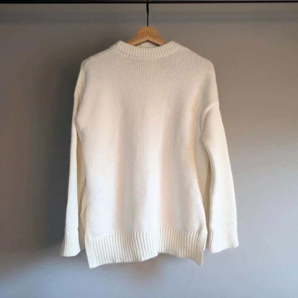 Jenni Kayne chunky crewneck cotton sweater in ivory white Size XS NWOT - Picture 10 of 11